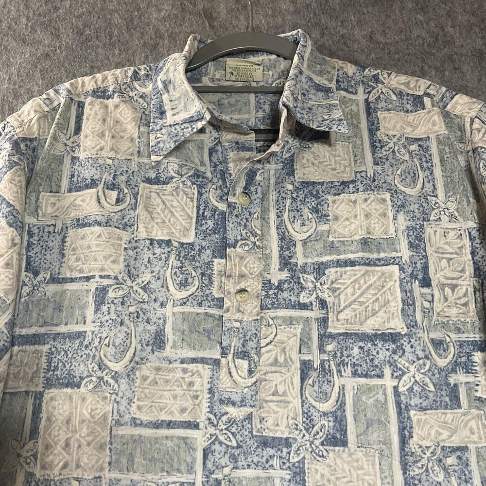 Go Barefoot Shirt Mens Large Blue Hawaiian Print Short Sleeve Button Front USA - Picture 3 of 11